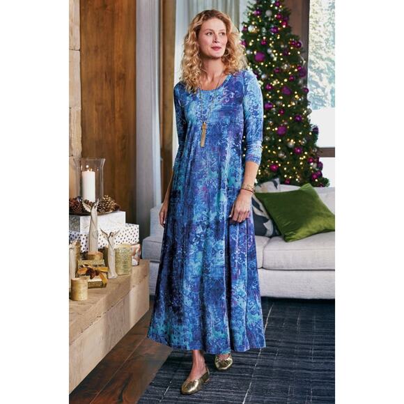 Soft Surroundings Dresses & Skirts - Soft Surroundings Velvet Dress Women's Large Maxi Blue and Purple Long Sleeve